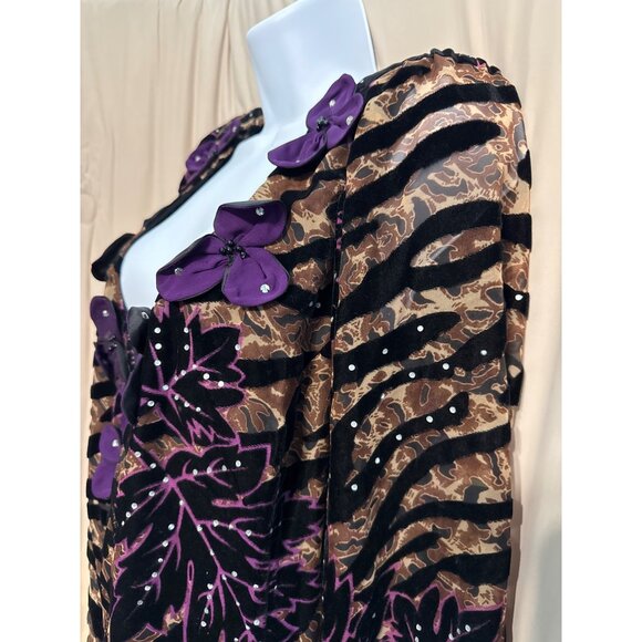 Vintage Sabella Mikesell Palm Beach 2X Silk Purple/Black Button Up Top 22W - Picture 2 of 6